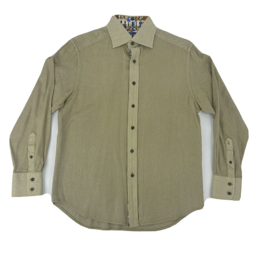 Robert Graham Shirt Men's M White Gold Stripes‎ LS Button Down Guitars Flip Cuff